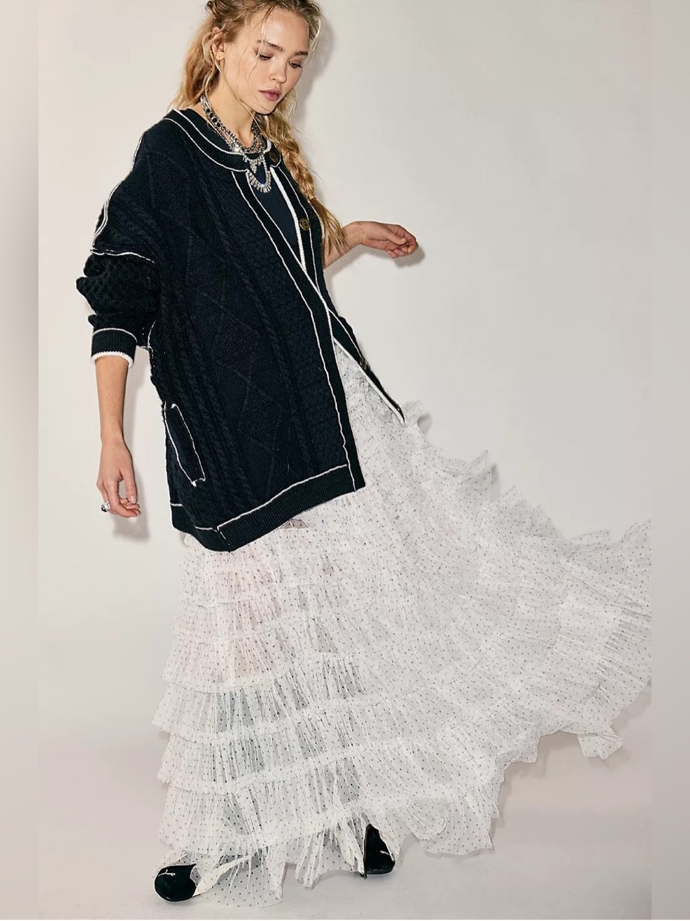 Free People We The Free Tennessee Cable Knit Cardigan Black - Picture 2 of 5